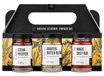 Produktbild von Grillgewürzset Wajos | BBQ Gewürze Set mit Magic Dust, Steakpfeffer + Kräuterbutter Blend