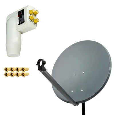 Produktbild von PremiumX Satellitenschüssel 60cm Anthrazit Quad LNB weiß 8x F-Stecker