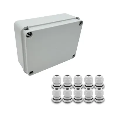 Produktbild von ARLI Set: Abzweigdose IP67 Aufputz 190 x 145 x 80 mm + 10x Kabelverschraubungen M16 x 1,5 mm