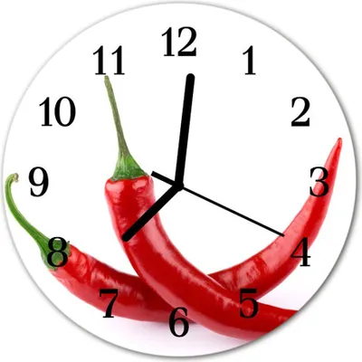 Produktbild von Glasuhr Wanduhr Küchenuhr Echt-Glas 30fi cm Chilischoten rot