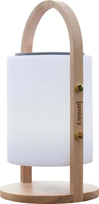 Obrázok produktu pre WOODY PLAY biela/viacfarebná stmievateľná bluetooth bezdrôtová lampa s drevenou rukoväťou H37cm s diaľkovým ovládaním