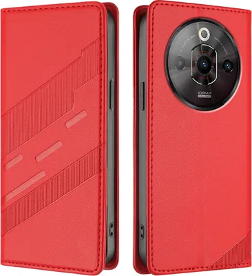 A red phone case is shown from two angles, front and back.