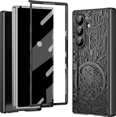 Immagine prodotto di Custodia per Samsung Galaxy Z Fold 7 custodia galvanizzata con protezione della cerniera e copertura trasparente con pellicola sullo schermo Nero