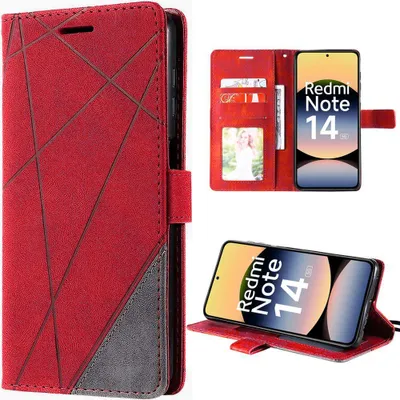 Image de Coque pour Xiaomi Redmi Note 14 5G, Effet Cuir Rouge Antichoc Protection 360°