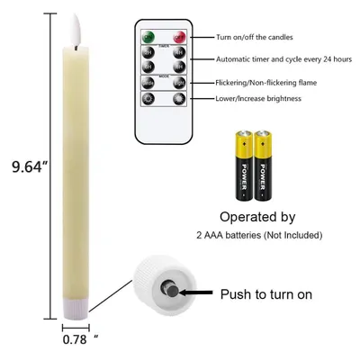 Produktbild von Eldnacele LED Stabkerzen mit Timerfunktion, flackernde Flamme Echtwachskerzen mit Fernbedienung, Elfenbein Stabkerzen led 6 Stück (2 x 25CM) für Weihnachtsdeko, Zimmer Deko, Hochzeit und Party