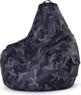 Produktbild von Green Bean® Sitzsack mit Rückenlehne "Cozy" 80x70x90cm - Gaming Chair mit 230L EPS Perlen Füllung - Camouflage Schwarz