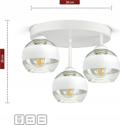 Obrázek produktu pro LUXOLAR Led stropní svítidlo - Stropní svítidlo 3 plameny bílé E27 60W - Svítidlo do obývacího pokoje, kuchyně - Bílé skleněné koule