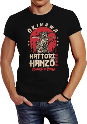 Produktbild von Herren T-Shirt Hattori Hanzo Sword and Sushi Okinawa Japan Schriftzeichen Fashion Streetstyle Neverless® schwarz XS