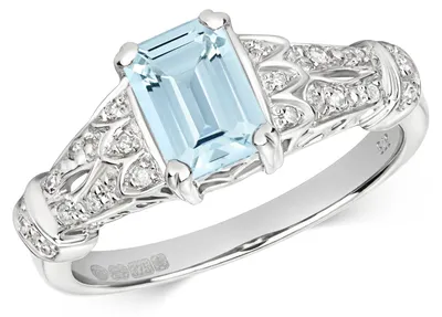Produktbild von Moderner 9 Karat (375) Weißgold Damen - Diamant Solitärring Brillant-Schliff 0.10 Karat H - PK mit Aquamarin, 53 (16.9); TRS28647RSM