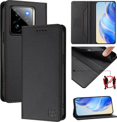 Image de Etui en cuir pour Realme GT 7 Pro 5G, étui à rabat avec fentes pour cartes, portefeuille et support Noir