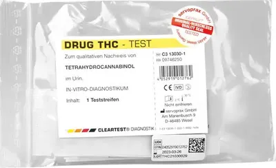 Zdjęcie produktu dla CLEARTEST Test na obecność narkotyków w moczu, wykrywanie tetrahydrokannabinolu THC, 50 ng/l, 1 test