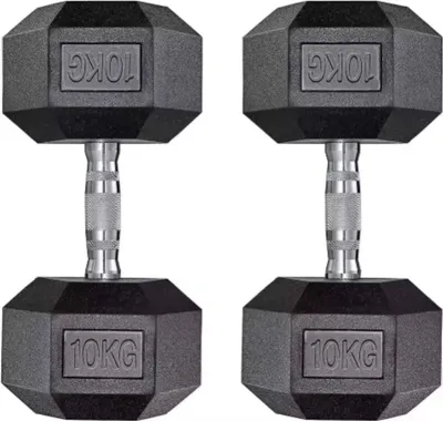 Zdjęcie produktu dla Zestaw hantli Bolt Edge Hex - Zestaw 2 hantli 10 kg - Ergonomiczne hantle z gumową powłoką do treningu siłowego i fitness w domu