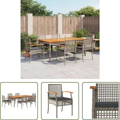 Produktbild von The Living Store 7-tlg. Garten-Essgruppe mit Kissen Grau Poly Rattan