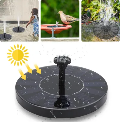 Image de Izrielar 1,5 W Pompe solaire Fontaine solaire ronde ⌀160 mm pour jardin, bain d'oiseaux, décoration aquatique, pompe solaire pour fontaine d'étang