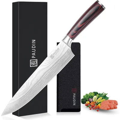 Produktbild von Kochmesser 25 cm Profi Chefmesser Edelstahl mit Pakkaholzgriff Kohlenstoffstahl