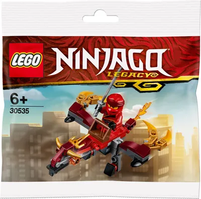A product package for a LEGO Ninjago playset, featuring a red ninja on a dragon.