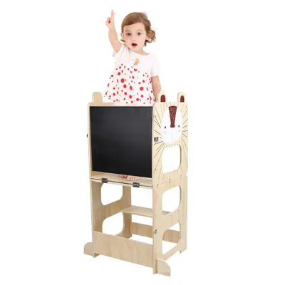 Produktbild von Lernturm Lernstuhl mit Kreidetafel 2 in 1 Küche Learning Küchenhelfer Montessori Lernturm für Kinder 91×41×38cm
