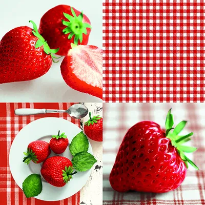 Produktbild von 100 Servietten, 3-lagig 1/4-Falz 33 cm x 33 cm "Strawberries - Vichy"
