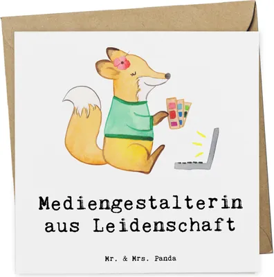 Produktbild von Mr. & Mrs. Panda Grußkarte Mediengestalterin Leidenschaft - Weiß - Geschenk, Klappkarte, Lustig, Glückwunschkarte, Spruch, Mediengestalter, anlasskarte, doppelkarte