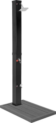 Produktbild von ML-Design Solardusche 40L 217cm eckig Schwarz mit Bodenplatte Dunkelgrau, Solar Gartendusche mit Fußdusche und Regenduschkopf warmes Wasser bis 60°C