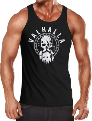 Produktbild von Herren Tank-Top Valhalla Totenkopf Odin Runen Muskelshirt Muscle Shirt Neverless® schwarz M