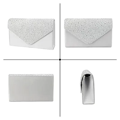Produktbild von Damen Clutch aus Satin mit Glitzer und Strass, abnehmbare Kette für festliche Anlässe