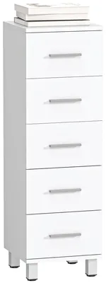 Productafbeelding van Badkamerkastje, smal badkamerkastje met 5 lades, voor badkamers, 30 x 30 x 95 cm, wit