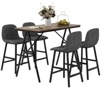 Image de Ensemble de table de bar comprenant une table et 4 tabourets | Couleur : Gris foncé | Dimensions : 60 x 120 x 91 cm