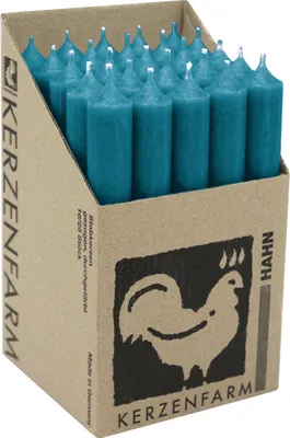 Immagine prodotto di Candele a bastoncino in paraffina, 180/22 mm, blu oceano, KERZENFARM HAHN, tempo di combustione circa 8h, 25 pezzi per confezione