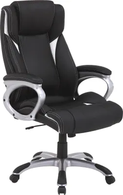 Produktbild von Chefsessel FM-2113, Kunstleder schwarz, 150 kg, höhenverstellbar, arretierbare Wippmechanik, gepolsterte Armlehnen, Sicherheitsdoppelrollen