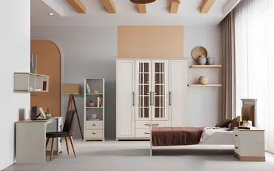 Productafbeelding van Stijlvolle slaapkamer set: eenpersoonsbed, bureau en boekenkast