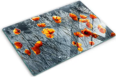 Imagen del producto de Cubierta para placa de cocina – Cubierta para placa de inducción – Placa de vidrio protectora – 80x52 cm – Placas de vidrio protectoras para cocina – Vidrio templado – Campo de amapolas