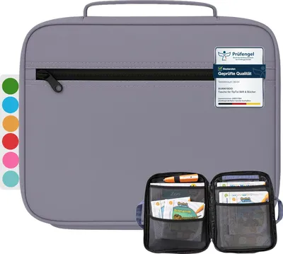 Immagine prodotto di bunnyboo TipToi Tasche - Platz für bis zu 8 Bücher - mit Einsatz für Tiptoi Stift, TipToi Kabel und Batteriefach - Tasche für TipToi Stift gehört in jedes Starterset TipToi (Grau)