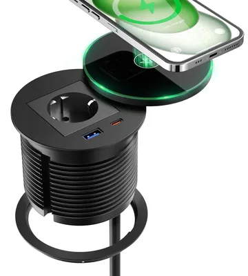 Obrázek produktu pro Zásuvka do omítky s USB-C PD (30 W) a bezdrátovou nabíječkou (15 W)