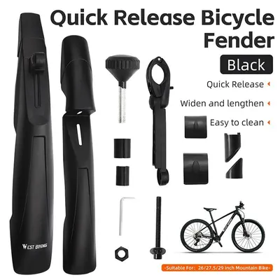 Immagine prodotto di Parafanghi per bicicletta - Set MTB 0714026B - Per ruote da 66/70/74 cm - Anteriori e posteriori - Con sistema di fissaggio rapido - Allungati