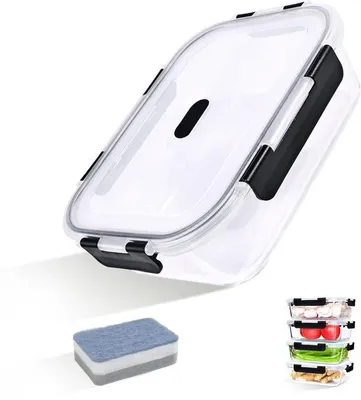 Produktbild von Glasmaaltijdboxen 4-teilig mit Dämpfungsöffnung, 1520 ml, transparent, BPA-frei