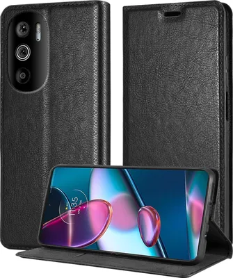 Image de Cadorabo Housse pour Motorola EDGE 30 PRO / EDGE+ en NOIR DE NUIT Housse de protection avec fermeture magnétique, fonction de support et porte-cartes Flip Case Cover Etui Handy Klapphülle Book Tasche