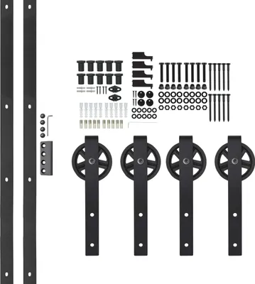 Produktbild von Natural Goods Berlin Schiebetürsystem MODELL O, pulverbeschichtet, 2m oder 4m, Scheunentor, Küchentür, Raumtrenner, Beschlag, Barn Door, Schwarz, Modell "O 400"