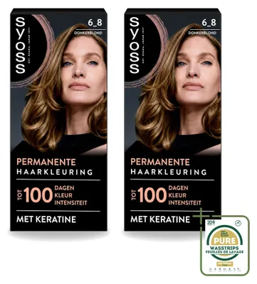 Productafbeelding van 2 x SYOSS Permanente Haarkleuring 6-8 Donkerblond met Keratineformule - Voorraadverpakking - 2 stuks