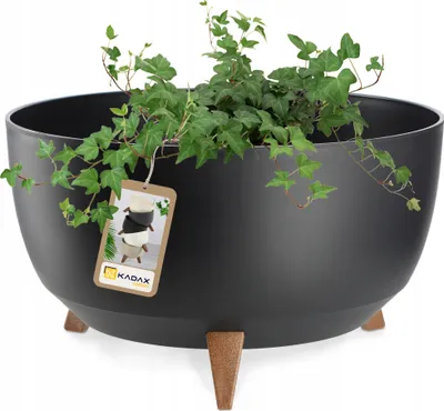 Produktbild von KADAX Kunststoff Blumentopf "Luri", Blumenkübel mit drei Einsteckstützen, Schwarz, 47 cm