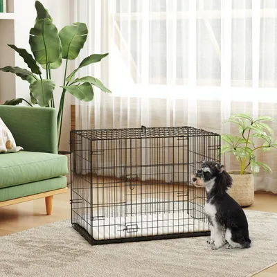 Produktbild von Sweiko Hundekäfig klappbar Hundebox mit 2 Türen, Transportkäfig mit ausziehbare Bodenschale Kissen 75 x 48,5 x 53 cm Schwarz