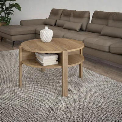 Immagine prodotto di Tavolino da salotto Aura rotondo 74 cm con ripiano inferiore colore rovere medio