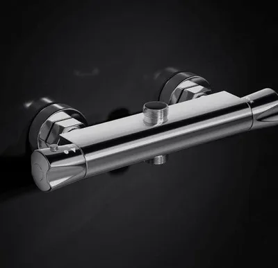 Produktbild von Thermostat-Brausebatterie mit Doppelauslass - Chrom - Wandmontage - 264 mm - 1/2" BSP - 3/4"