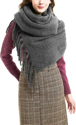 Image de ASKSA Femme Châle Chaud Pashminas Épais Chaud Gland Écharpe d'hiver Doux surdimensionné Écharpes XL Gris foncé