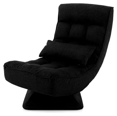 Produktbild von Bodenstuhl 360° drehbar, Bodensessel mit verstellbarer Rückenlehne und Lendenkissen, klappbares Bodensofa, Meditationsstuhl für das Wohnzimmer (Schwarz)