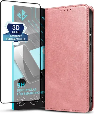 Produktbild von Handyhülle für Samsung Galaxy S20 mit 9H Displayglas Kunstleder Flip Cover Hülle Handytasche Case Kartenfach Farbe: Rosa