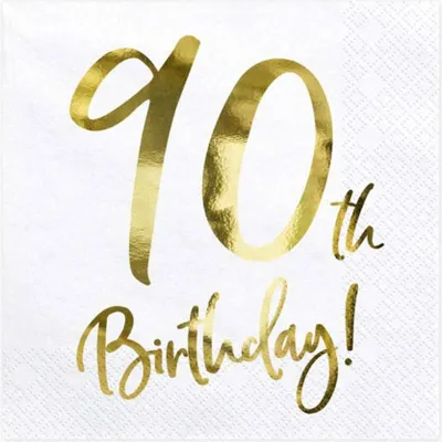 Zdjęcie produktu dla Serwetki 90th Birthday, biały, 33x33cm (1 op. / 20 szt.)