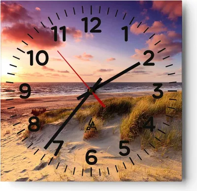Produktbild von Wanduhr - Quadrat - Glasuhr - Meer Strand Düne - 30x30cm - Schleichendes Uhrwerk - Lautlos - zum Aufhängen bereit - Dekoration Modern - Wanddekoration aus Glas - C4AC30x30-3540