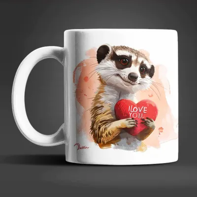 Produktbild von Erdmännchen I Love You Valentinstag Kaffeetasse Teetasse Tasse Geschenkidee – Erdmännchen-01