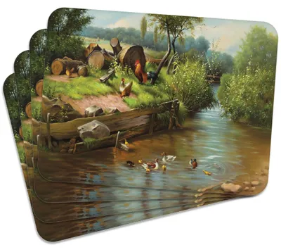Produktbild von MG Design Set aus 4 Kork-Platzsets - Courtyard by the River - 30 x 40 cm - hitzebeständig & abwischbar, mit Korkrückseite